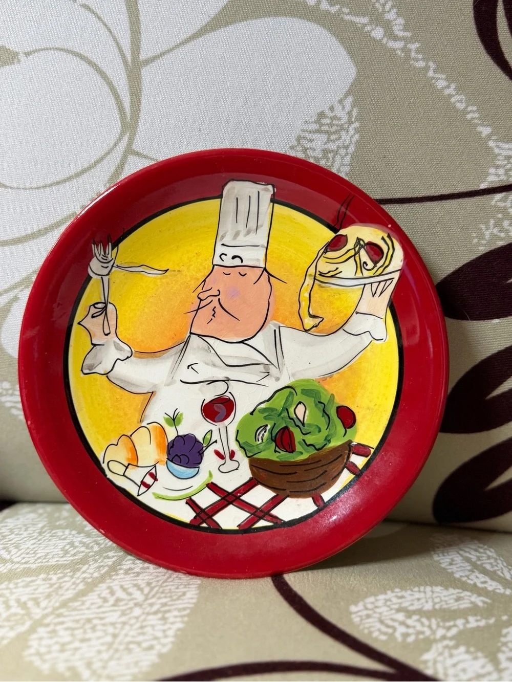 Fat Chef Illustration Ceramic Serving Plate - Red